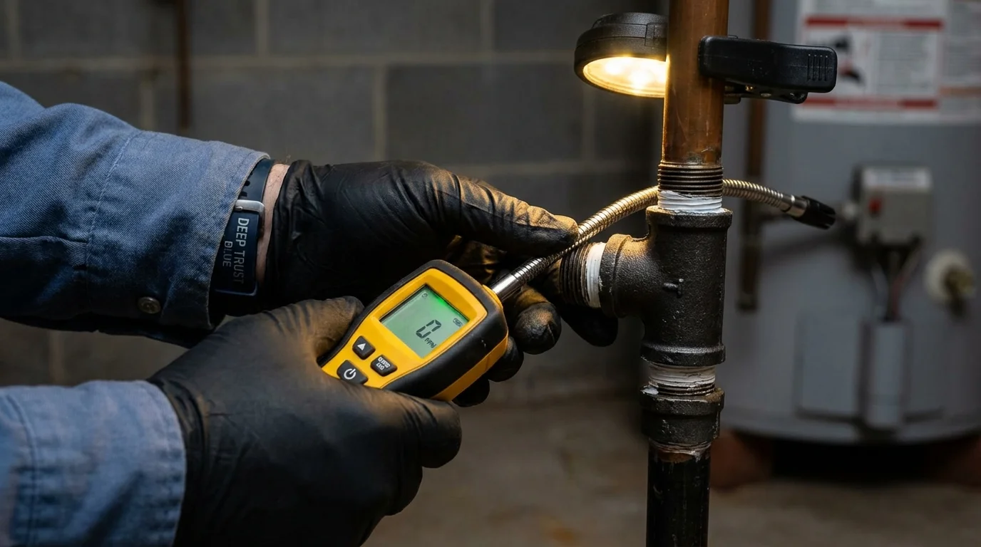 Gas leak detection with electronic sniffer by Johns Plumbing LLC in Ripley