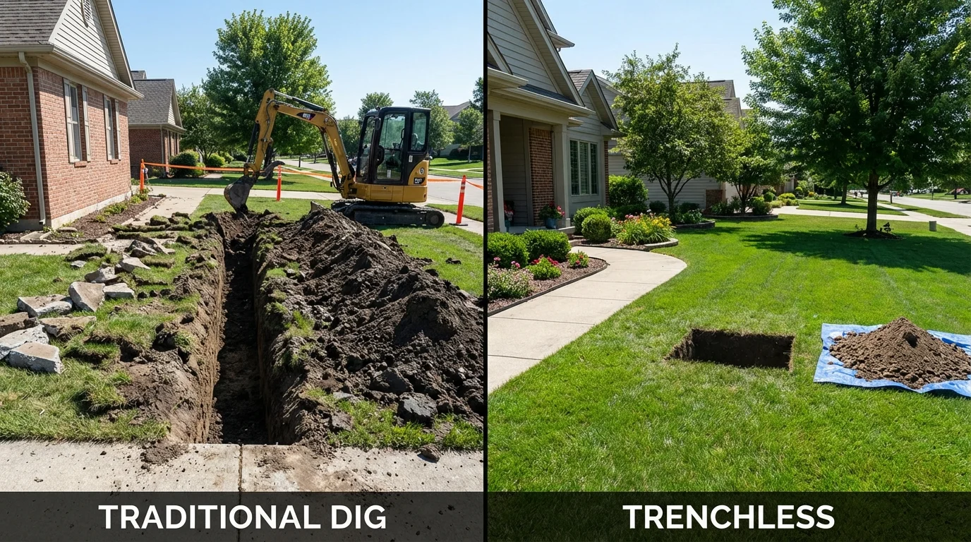 Trenchless sewer repair with minimal yard damage versus traditional excavation in Ripley, OH